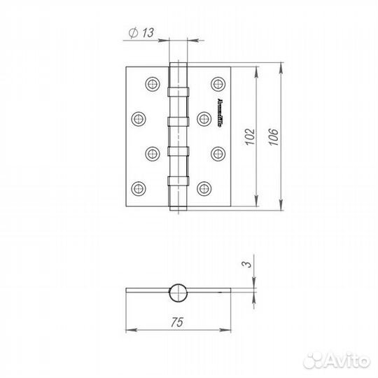 Петля IN4500UC-BL SN 102x75x3 inox304 матовый нике