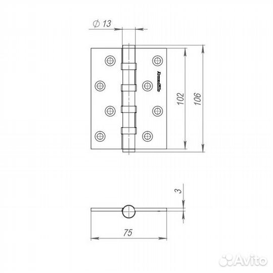 Петля IN4500UC-BL SN 102x75x3 inox304 матовый нике