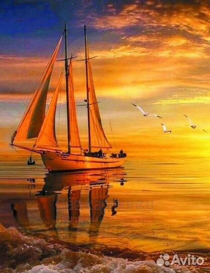 Алмазная мозаика 40x50 Яхта в лучах заходящего сол