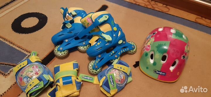 Роликовые коньки, набор: защита, шлем