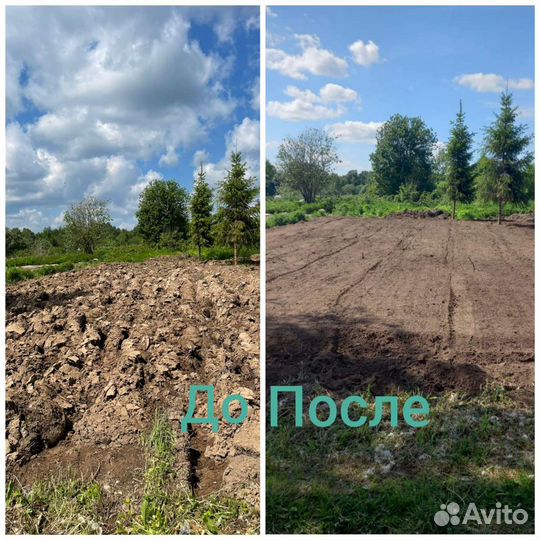Вспашка земли, фрезеровка,уплотнение почвы, газон