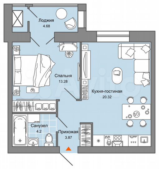 2-к. квартира, 44 м², 6/7 эт.