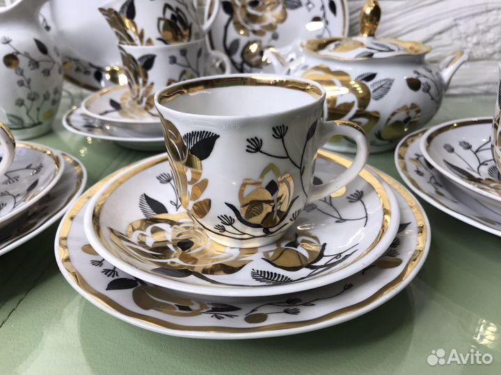 Кофейный сервиз Вербилки «Золотая роза»
