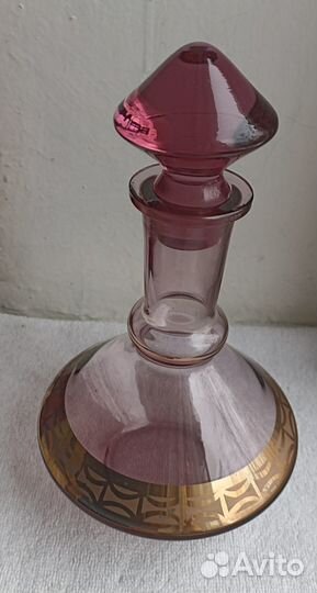 Штоф графин и 4стопки. богемия. Розово-Марганцевое