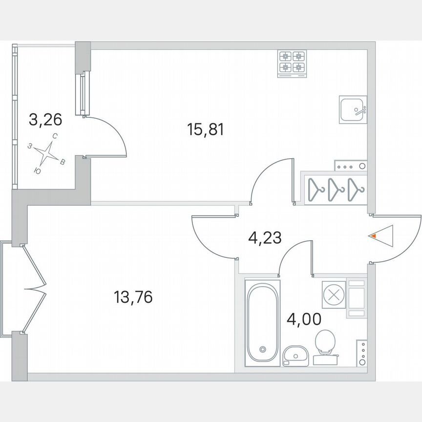 1-к. квартира, 39,4 м², 3/4 эт.