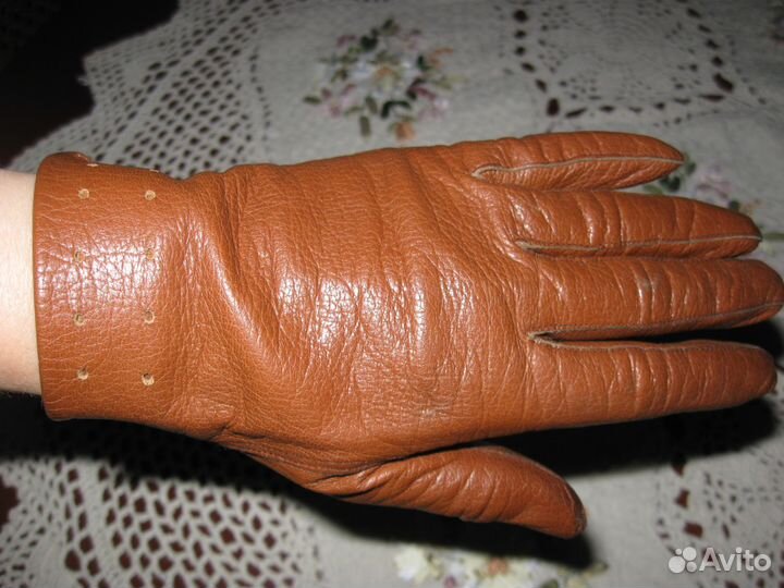 Перчатки винтажные женские кожа Европа рыжие