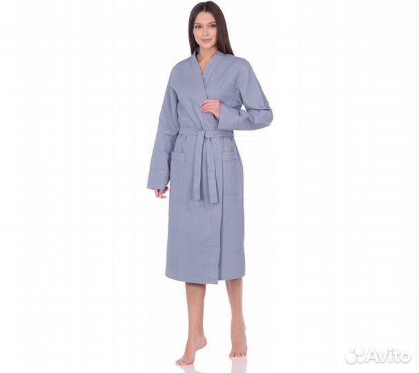 Халат вафельный Home One с кантом серый 50