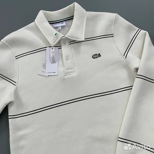 Свитшот lacoste на пуговицах белый (флис)