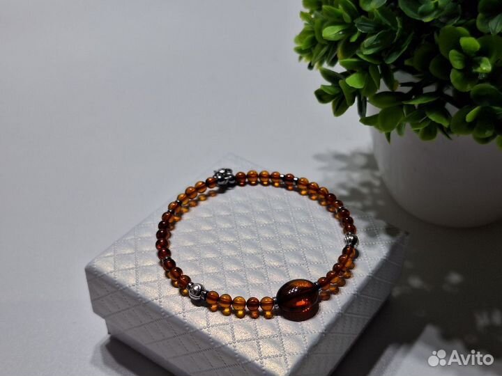 Браслет янтарный с гематитом