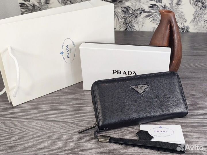 Мужской кожаный клатч кошелёк Prada black новый