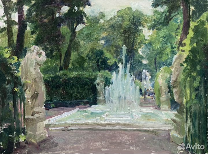 Картина маслом на картоне «Летний сад»