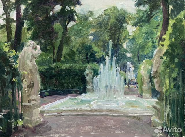 Картина маслом на картоне «Летний сад»