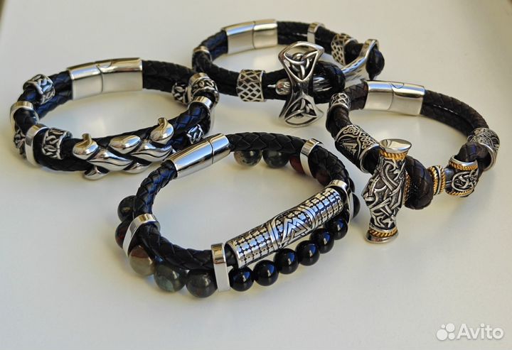 Кожаный мужской браслет