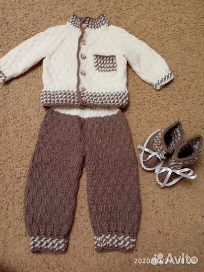 Вязанный Костюм с пинетками 0-12 мес