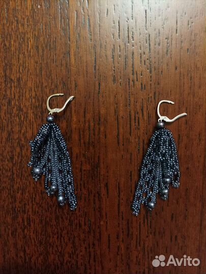 Серьги из бисера длинные, висячие, ручная работа