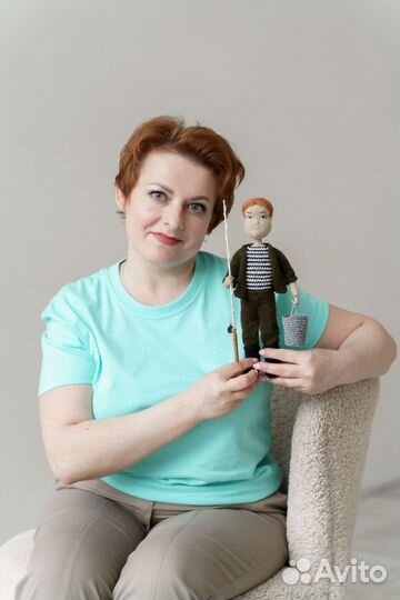 Вязаный рыбачок интерьерная игрушка куколка