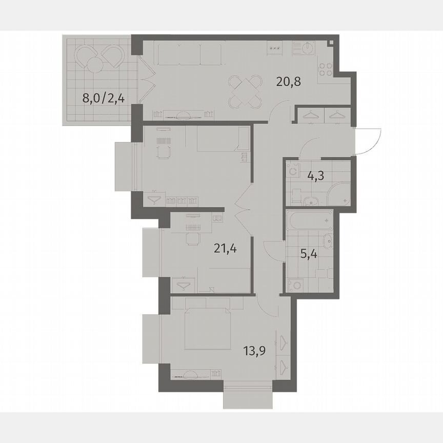 2-к. квартира, 79,5 м², 1/8 эт.
