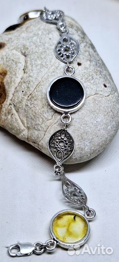 Браслет серебро с янтарём