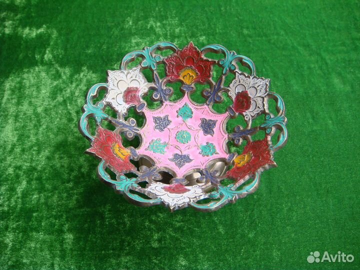 Старинная Конфетница Латунь Разноцветные Эмали