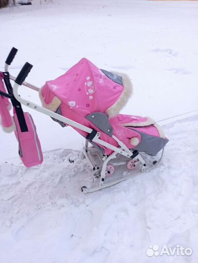 Детские санки коляска с колесами
