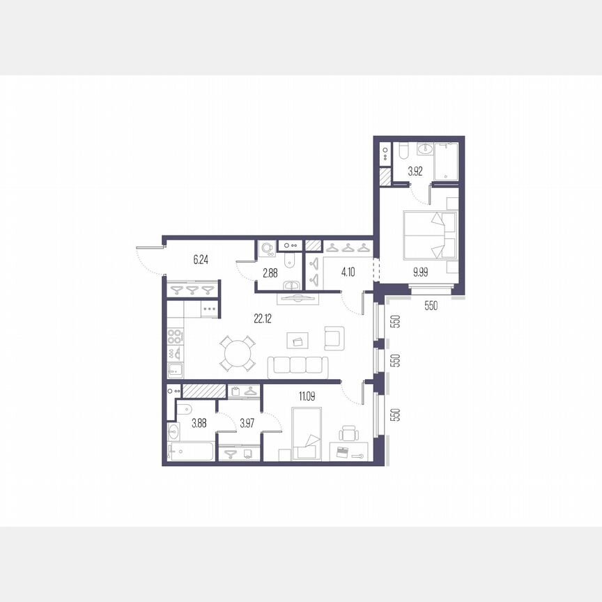 2-к. квартира, 68,2 м², 8/10 эт.
