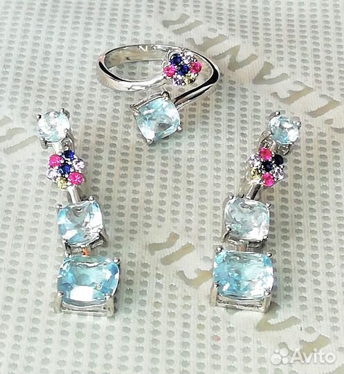 Серьги, кольцо гол.топаз разм.18,5 С211