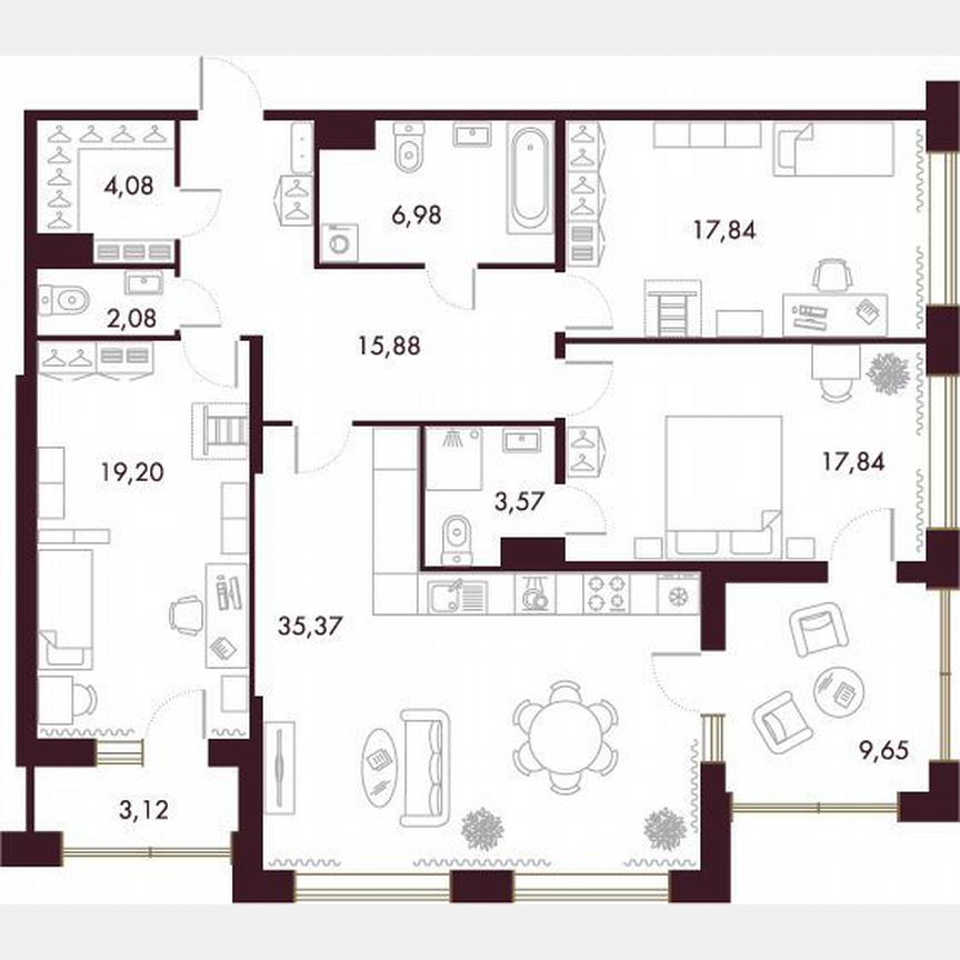 3-к. квартира, 122,8 м², 3/8 эт.
