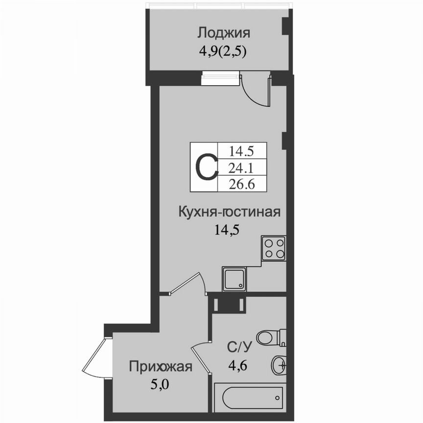 Квартира-студия, 29,5 м², 4/15 эт.