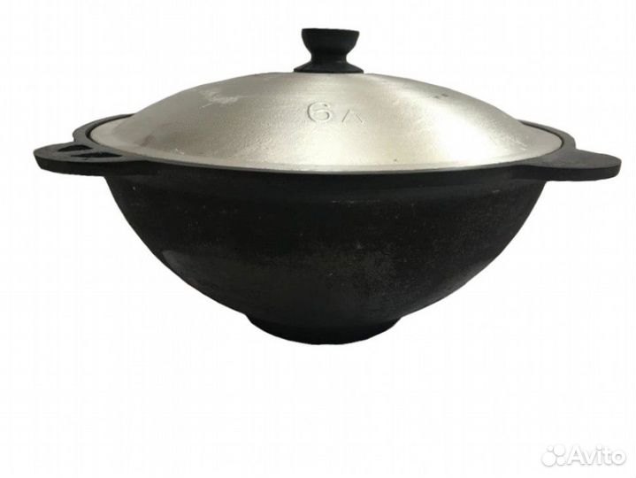 Казан с крышкой, 6 литров,плоское дно, (Наманган)