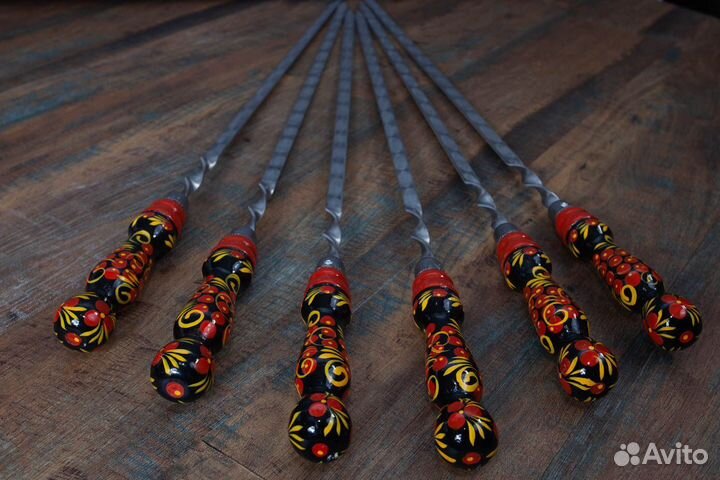 Комплект 6 шампуров Хохлома без чехла 45 см - 12 м