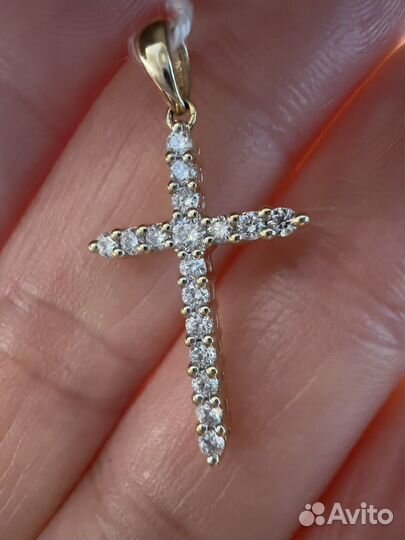 Золотая подвеска Крестик с брил 0,19 кт