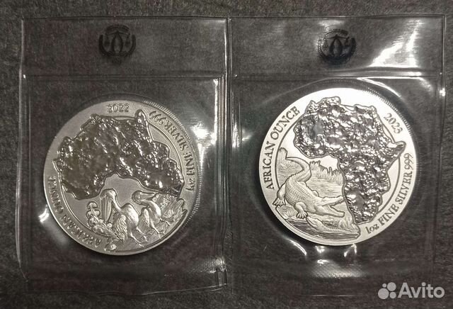 Монеты Руанда Крокодил Пеликан Серебро