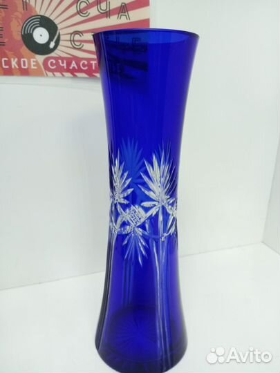 Ваза для цветов Кобальт Хрусталь СССР (скол фото 7