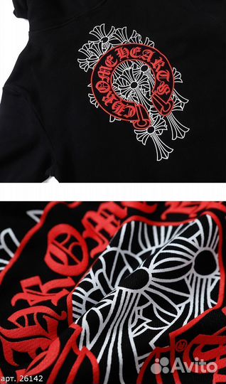 Зип худи chrome hearts red chrome Черное