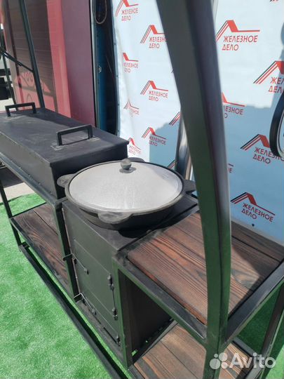 Мангал с печью под казан и крышей