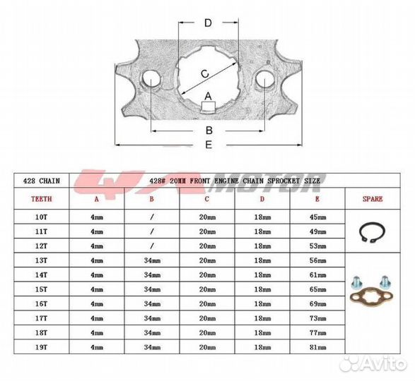 Ведущая звезда мотоцикл 200-250куб. 428х14-17зубов