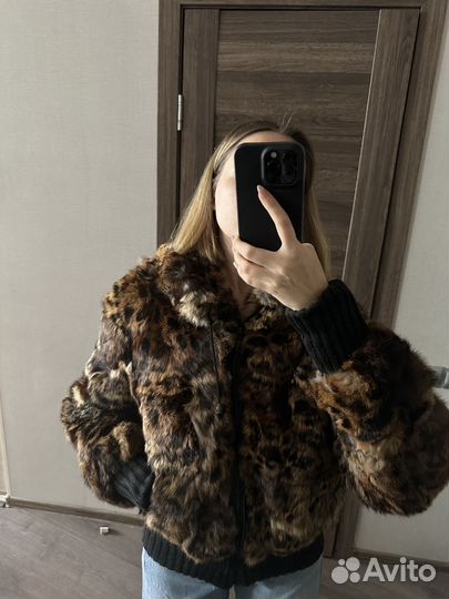 Шуба кролик с капюшоном