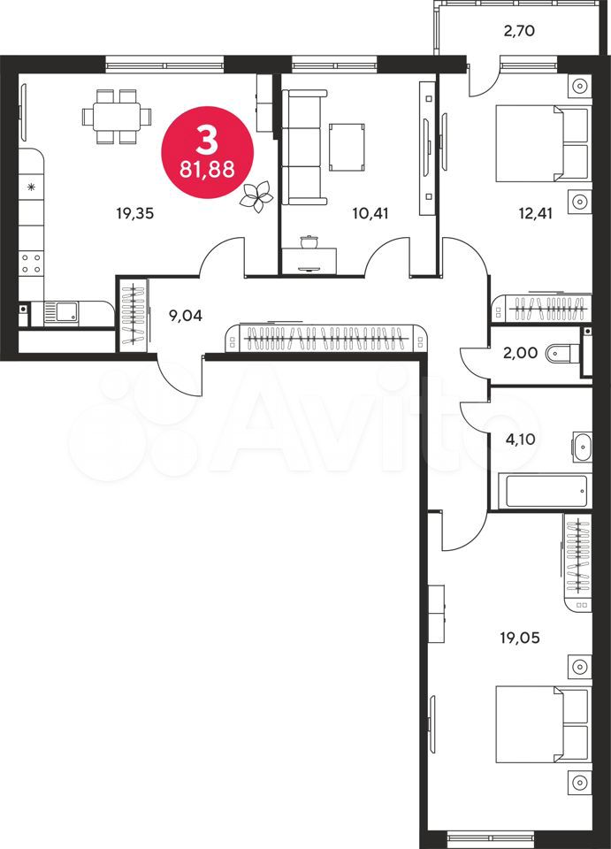 Своб. планировка, 81,5 м², 5/25 эт.