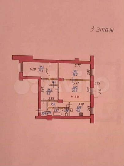 3-к. квартира, 88 м², 3/4 эт.