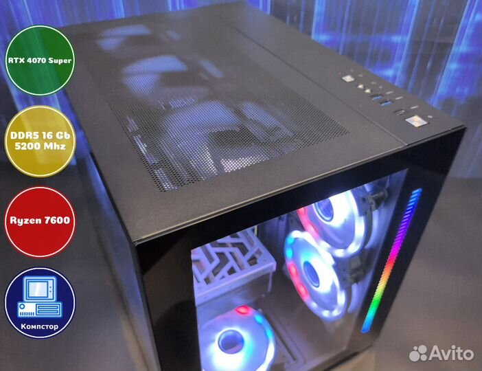 Мощный игровой пк AMD7600-RTX4070SUP-16DDR5-VMG390768512-A620