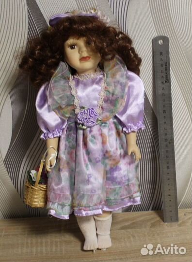 Кукла с корзиной Фарфор Коллекционная 35-40 см