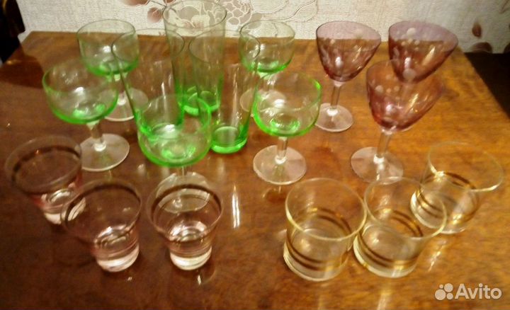 Рюмки, фужеры из цветного стекла и хрусталя СССР