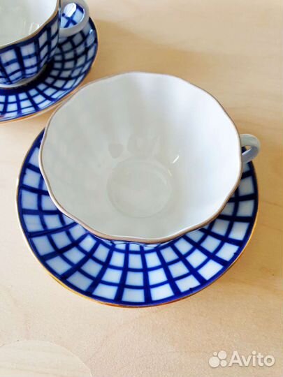 Чайная пара лфз ф. Тюльпан, рис.Кобальтовая клетка