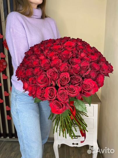 Доставка буктов. 101 роза Эквадор красная