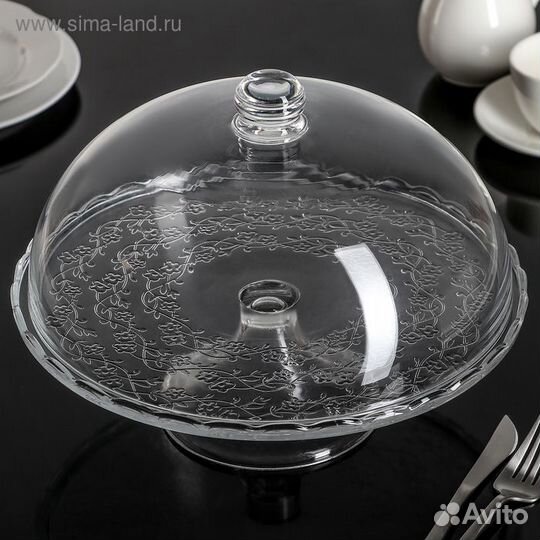 Подставка стеклянная для торта на ножке с крышкой