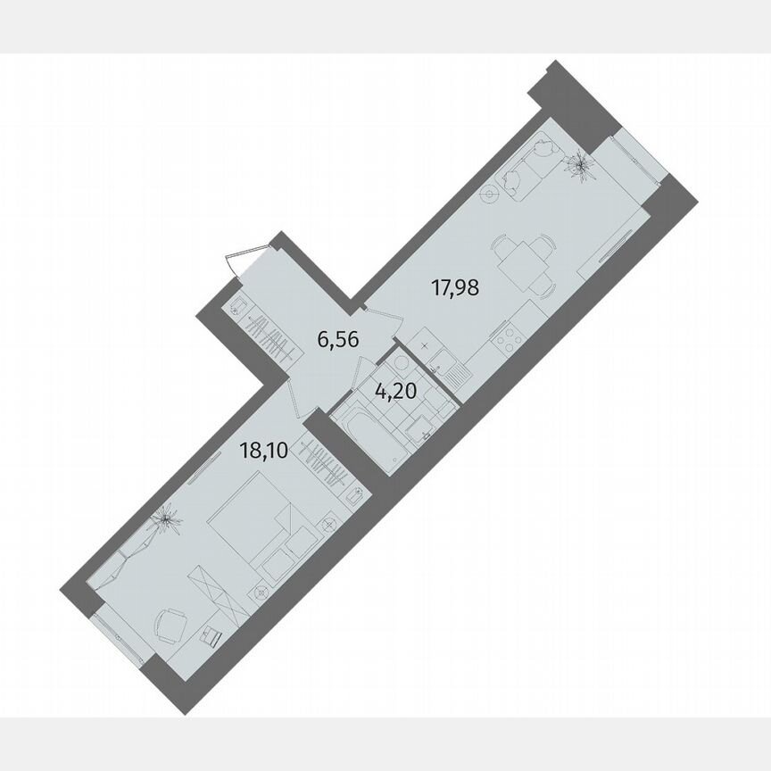 1-к. квартира, 46,9 м², 2/13 эт.