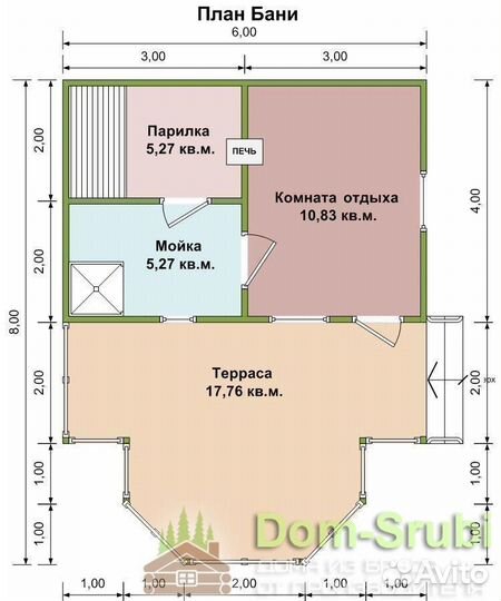 Кинешма. Хорошая надёжная Баня из бруса Б-18 (6х8)