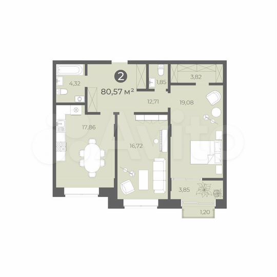 2-к. квартира, 80,6 м², 4/12 эт.