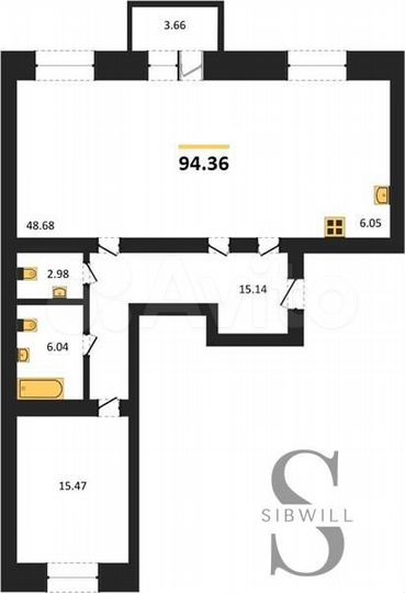 2-к. квартира, 94,4 м², 2/4 эт.