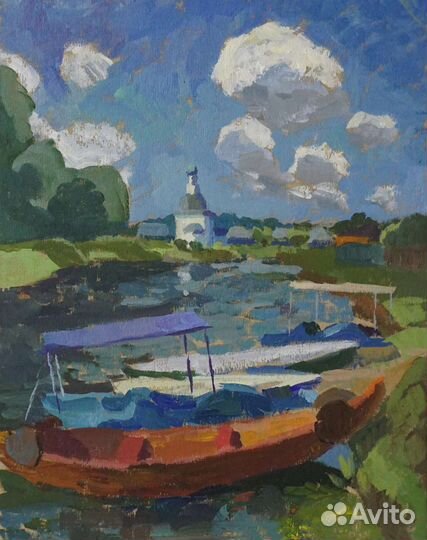 Картина маслом лодки